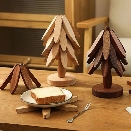 Foldable Wooden Tree Trivet & Coaster Set – Heat-Resistant Table Protector