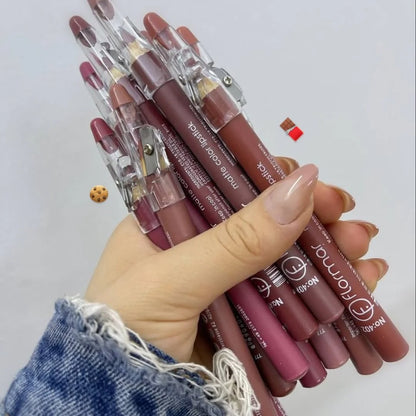 12 Pcs Matte Light Shades Lip Pencils Lip Liner