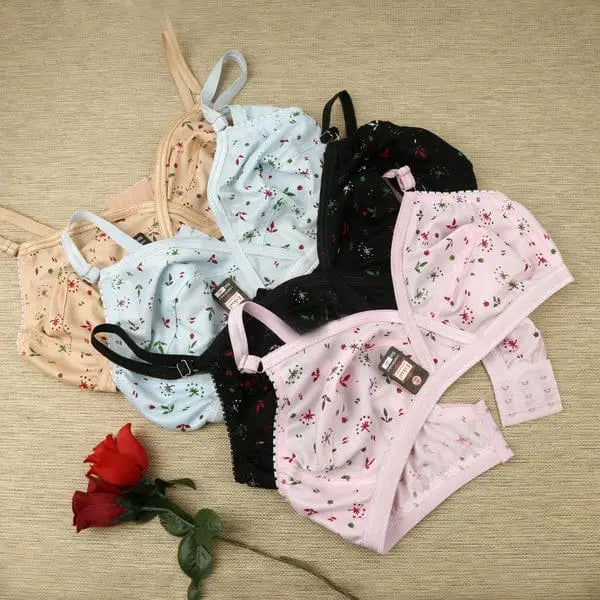4 Piece Pack - Comfortable Printed Soft Bras for Women
