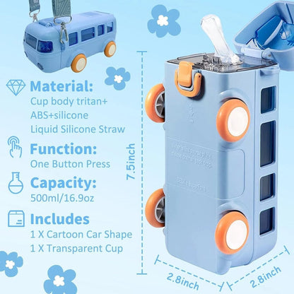 Portable Bus Water Bottel with Straw & Straps