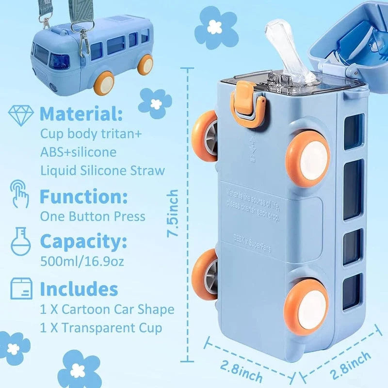 Portable Bus Water Bottel with Straw & Straps
