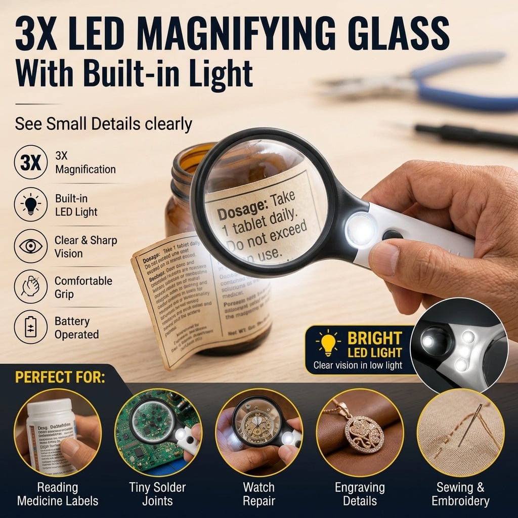 LED Magnifying Glass with Built-in Light – Reading, Inspection & Repair Lens 🔍