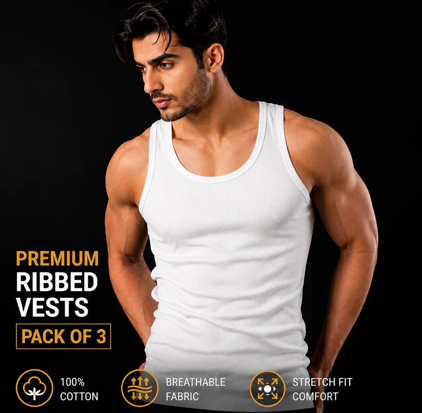 3 Piece Men's Cotton Ribbed Tank Top (WBG)