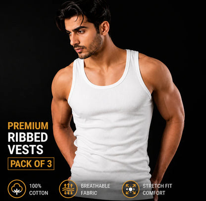 3 Piece Men's Cotton Ribbed Tank Top (WBG)