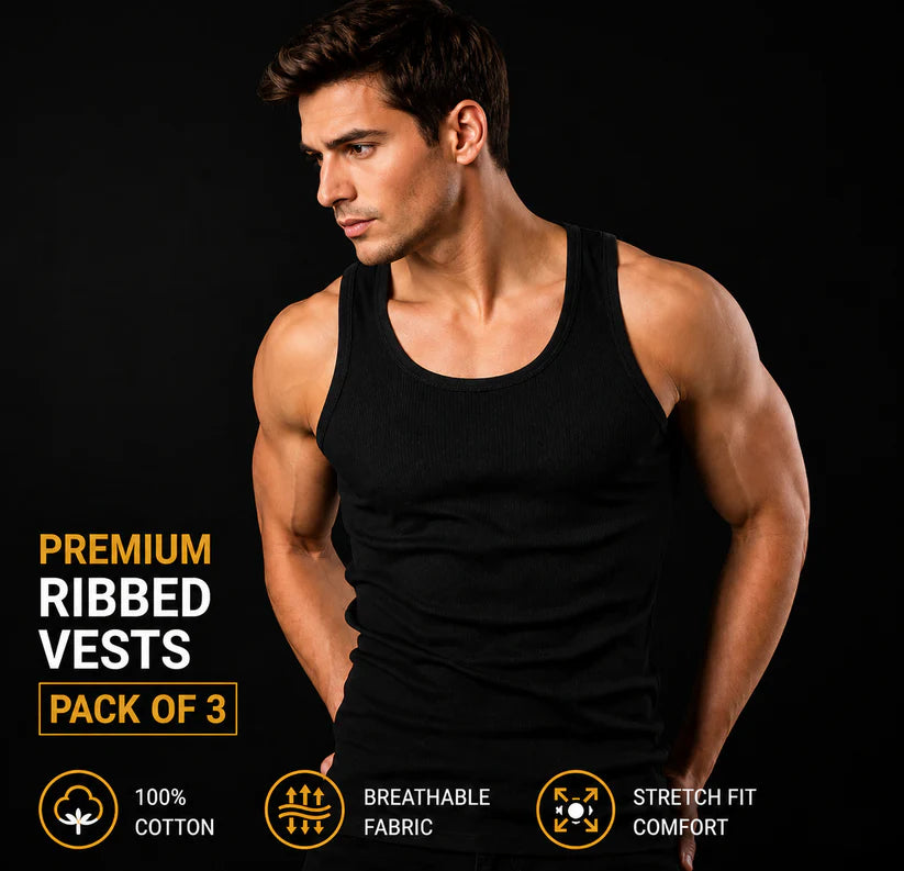 3 Piece Men's Cotton Ribbed Tank Top (WBG)