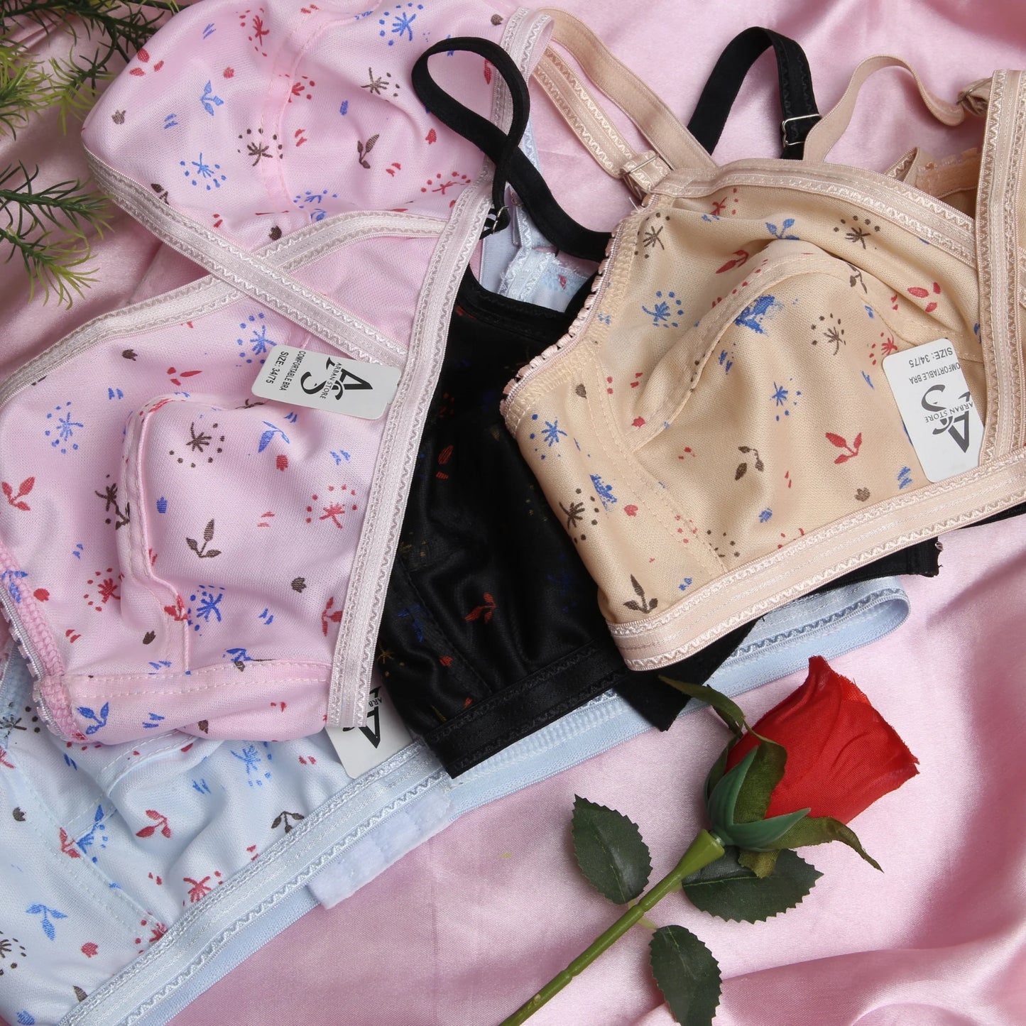 4 Piece Pack - Comfortable Printed Soft Bras for Women
